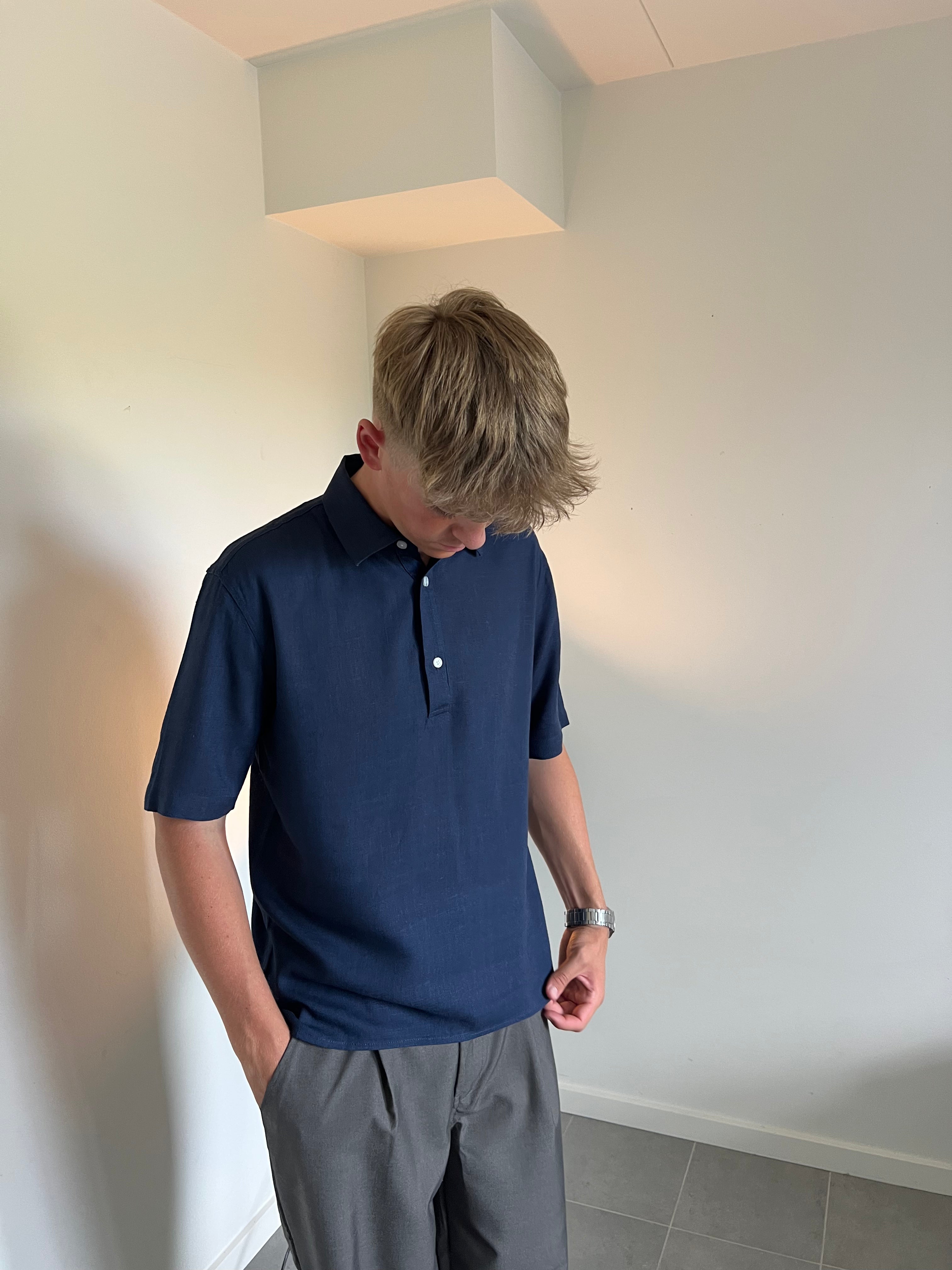 LINEN POLO - NAVY