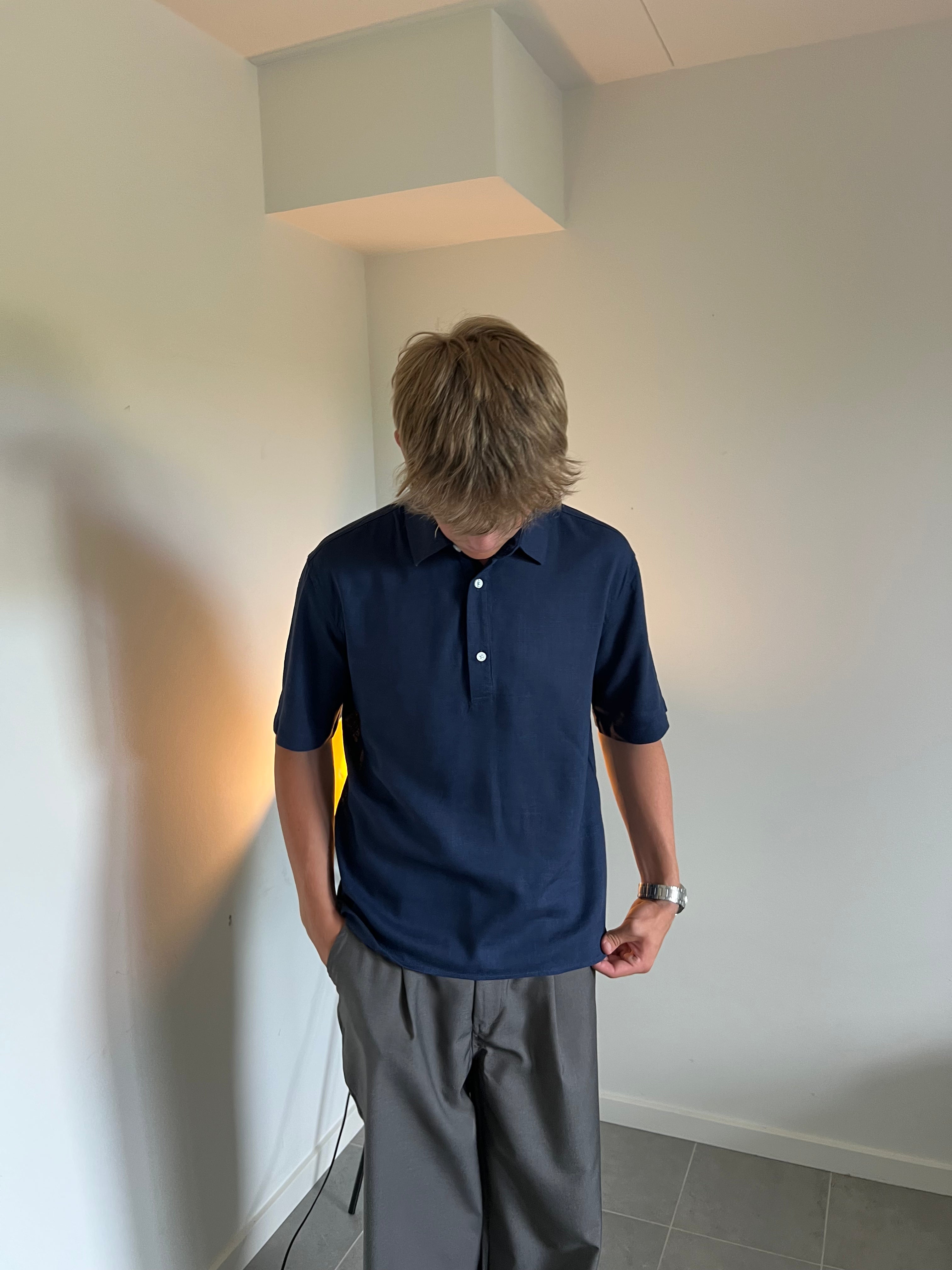 LINEN POLO - NAVY