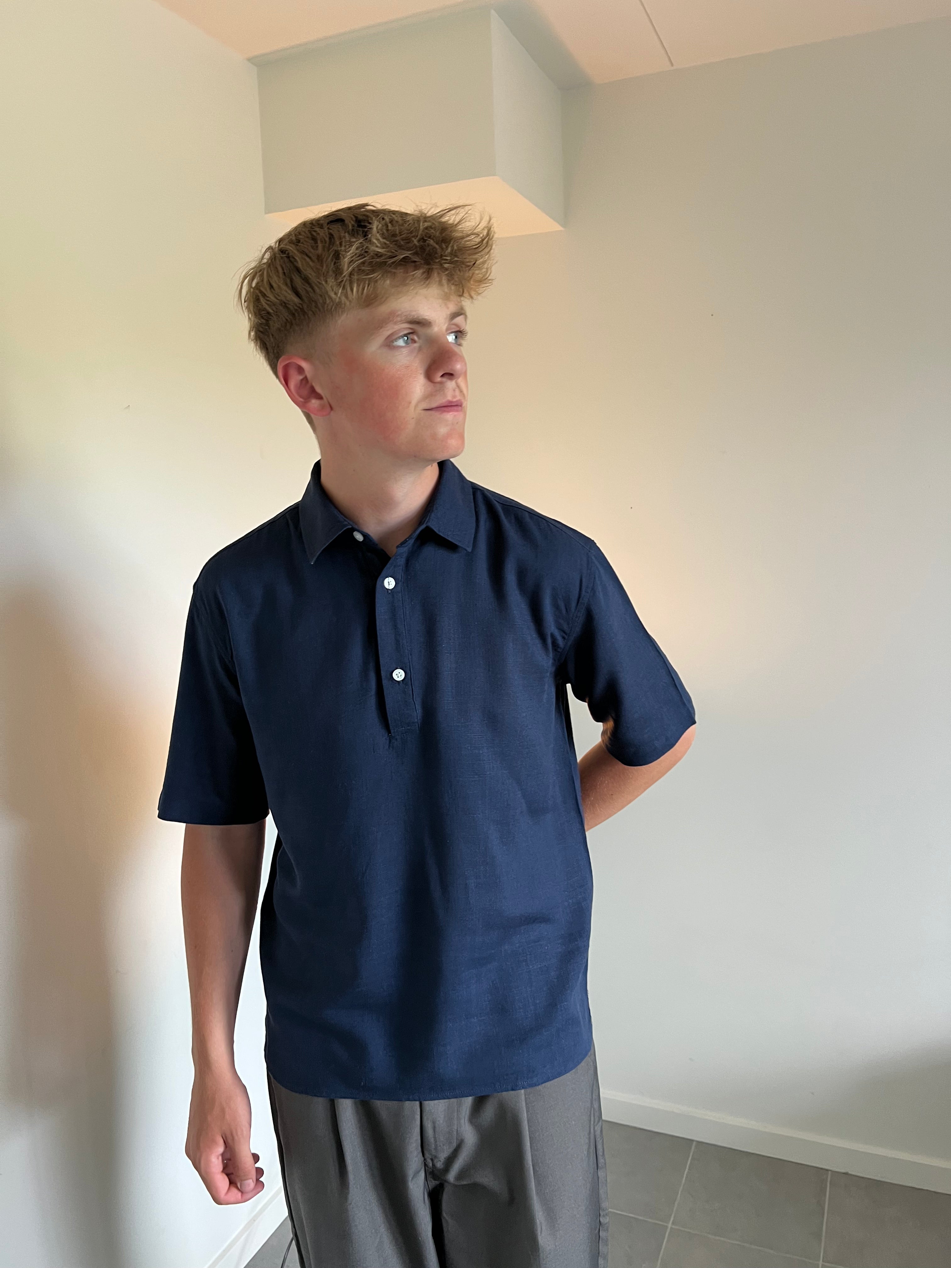 LINEN POLO - NAVY