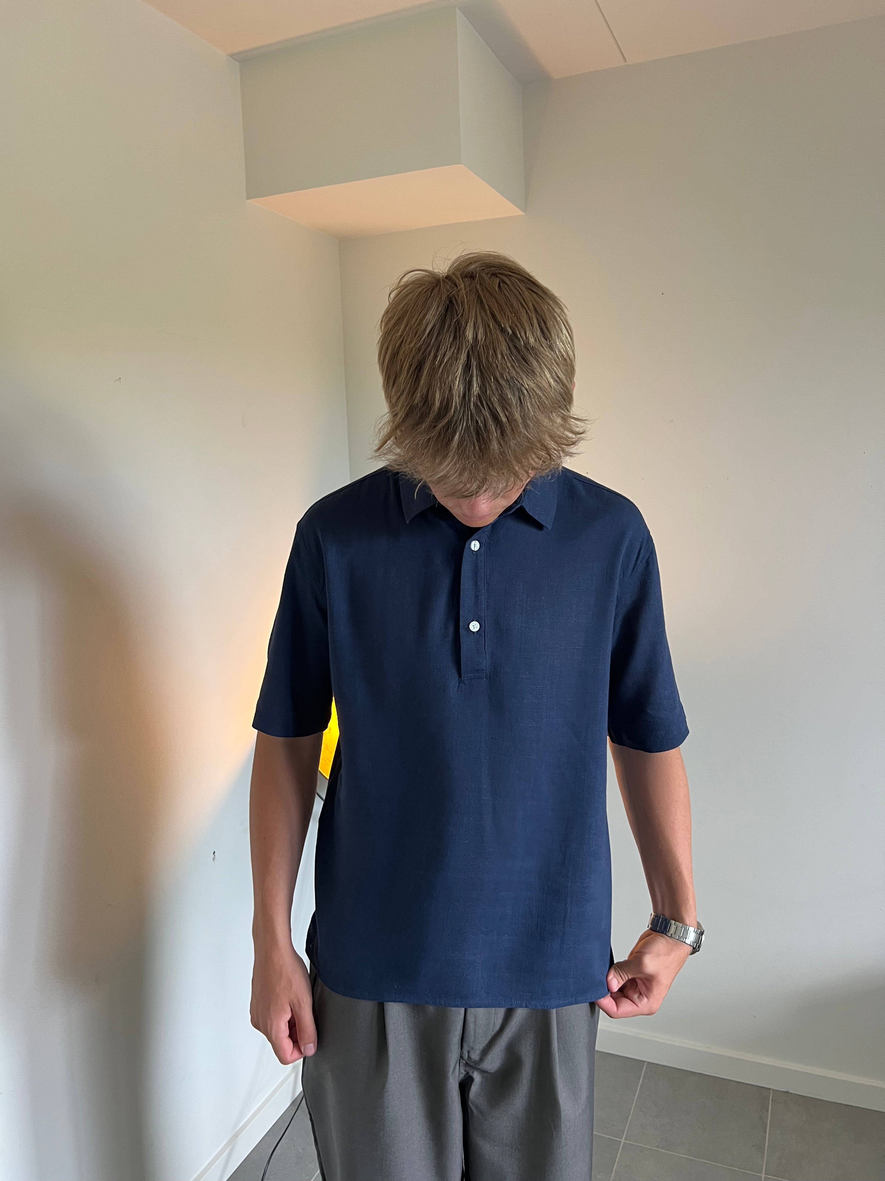 LINEN POLO - NAVY
